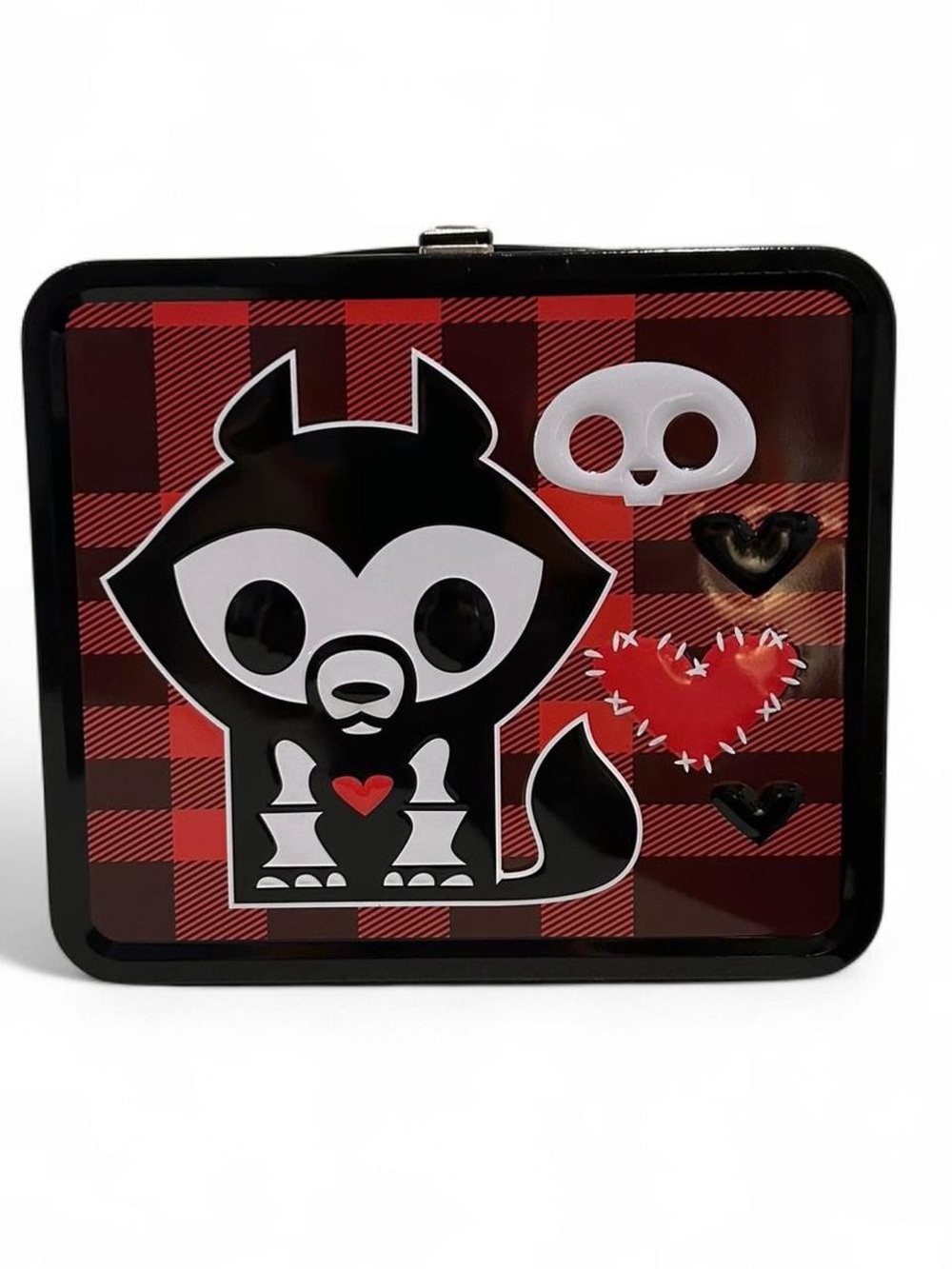 Skelanimals Loungefly Jae the Wolf Metal Lunch Box Red Plaid Tin 2014